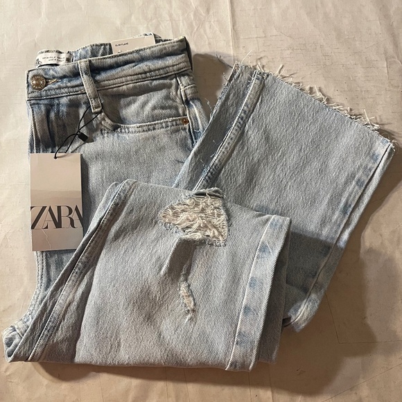 Zara Light Blue Slim Flare Jeans - Picture 1 of 14